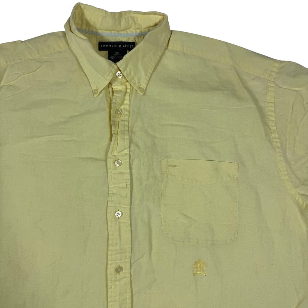 Tommy Hilfiger Mens XXL Yellow Short Sleeve Casual Button Down Shirt Linen Blend